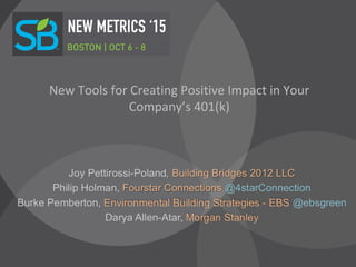 New Tools for Creating Positive Impact in Your
Company’s 401(k)
 