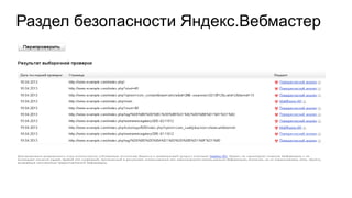 Раздел безопасности Яндекс.Вебмастер
 