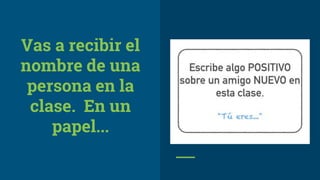 Vas a recibir el
nombre de una
persona en la
clase. En un
papel...
 