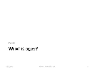 WHAT IS SQRT?
Part II
11/13/2015 14N.Shilov -TMPA-2015 talk
 