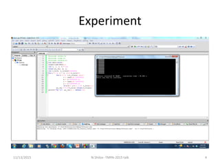 Experiment
11/13/2015 4N.Shilov -TMPA-2015 talk
 