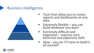 Business  intelligence
§  Tools	
  that	
  allow	
  you	
  to	
  create	
  
reports	
  and	
  dashboards	
  on	
  any	
  ...