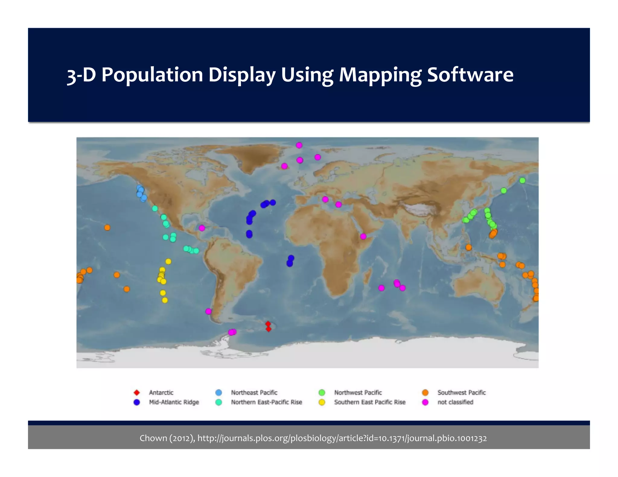 3-D	Population	Display	Using	Mapping	Software	
Chown	(2012),	http://journals.plos.org/plosbiology/article?id=10.1371/journal.pbio.1001232		
 