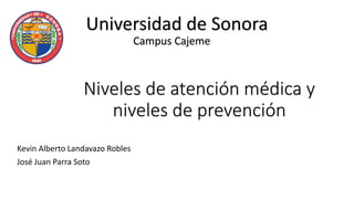 Niveles de atención médica y
niveles de prevención
Kevin Alberto Landavazo Robles
José Juan Parra Soto
Universidad de Sonora
Campus Cajeme
 