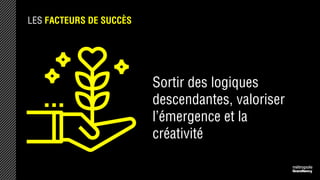 LES FACTEURS DE SUCCÈS
Sortir des logiques
descendantes, valoriser
l’émergence et la
créativité
 