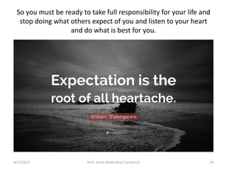 So you must be ready to take full responsibility for your life and
stop doing what others expect of you and listen to your...
