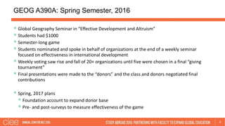 GEOG A390A: Spring Semester, 2016
5
 Global Geography Seminar in “Effective Development and Altruism”
 Students had $100...