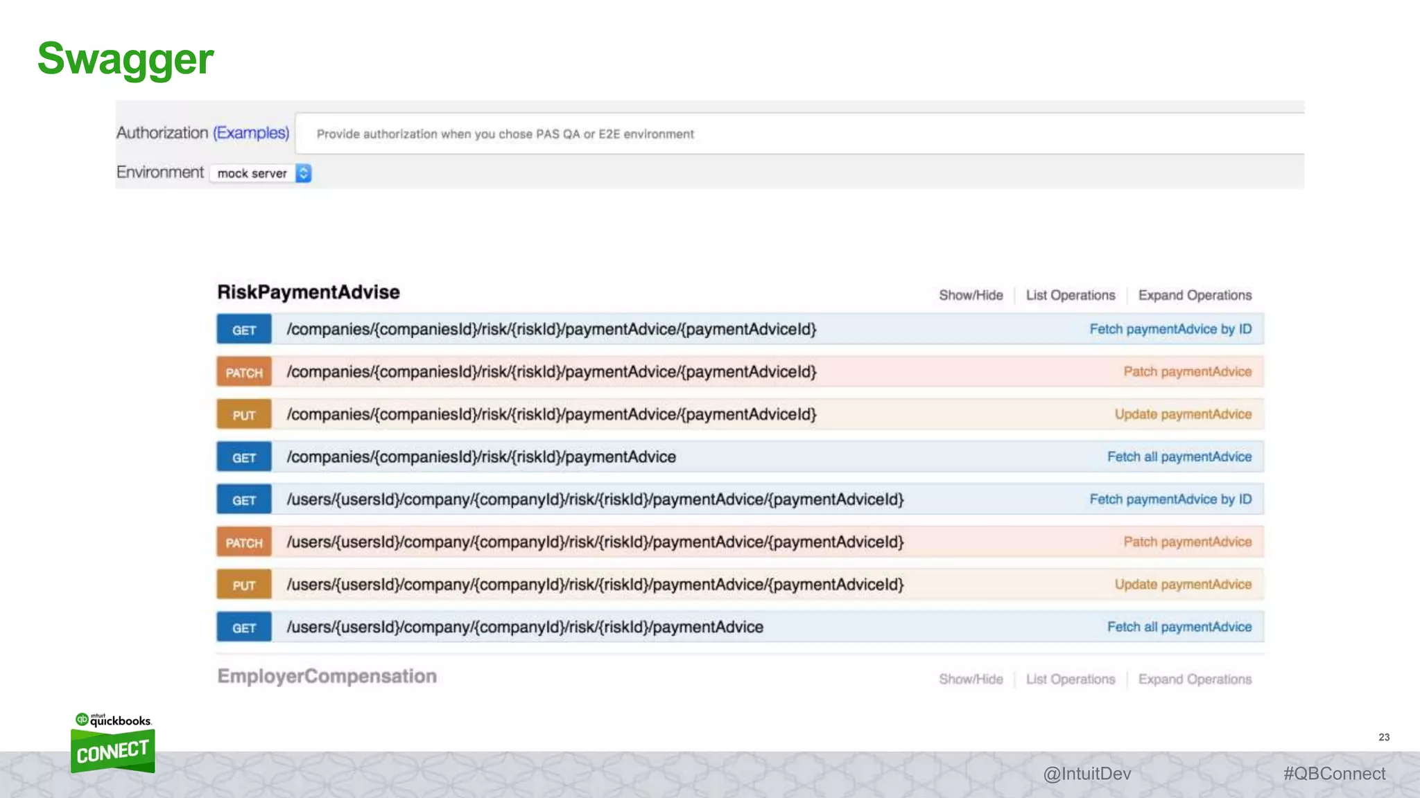 23
#QBConnect@IntuitDev
Swagger
 