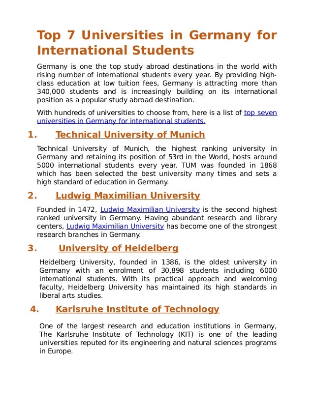 Top 7 Universities in Germany for International Students