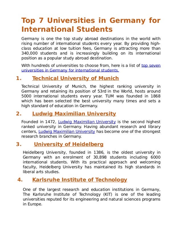 Top 7 Universities In Germany For International Students