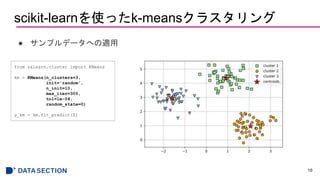 scikit-learnʹäk-means饹
 ץǩ`ؤm
10
from sklearn.cluster import KMeans
km = KMeans(n_clusters=3,
init='random',
n_init=10,
max_iter=300,
tol=1e-04,
random_state=0)
y_km = km.fit_predict(X)
 