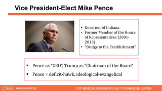 Vice President-Elect Mike Pence
• Governor of Indiana
• Former Member of the House
of Representatives (2001-
2013)
• “Brid...