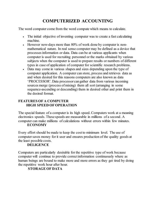 COMPUTERIZED ACCOUNTING | DOCX | Data Storage and Warehousing | Computing