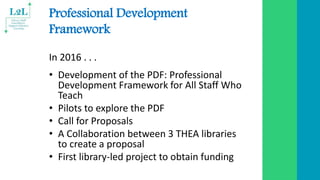 Professional Development
Framework
In 2016 . . .
• Development of the PDF: Professional
Development Framework for All Staf...