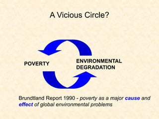 A Vicious Circle?
POVERTY
ENVIRONMENTAL
DEGRADATION
Brundtland Report 1990 - poverty as a major cause and
effect of global environmental problems
 