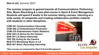 11
Elon in LA| Summer 2017
The summer program is geared towards all Communications, Performing
Arts, Music Recording & a n...