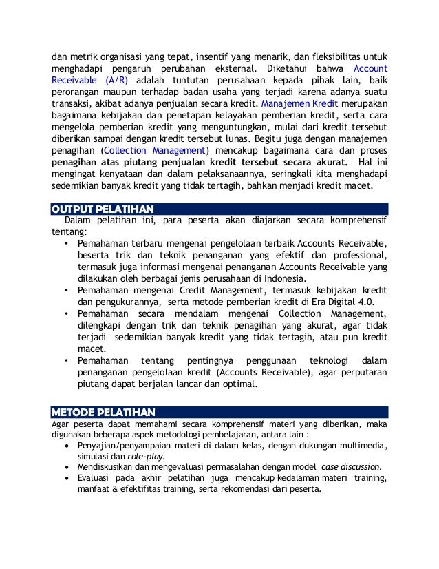Silabus Training &quot;Effective ACCOUNT RECEIVABLE (A/R) and