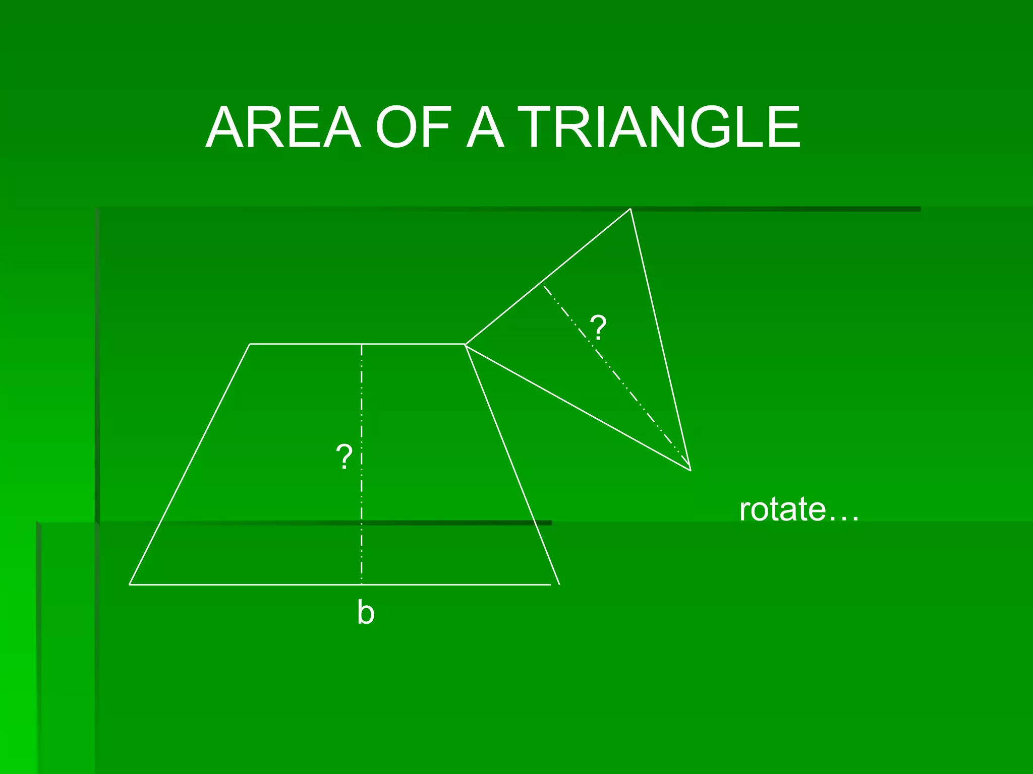 AREA OF A TRIANGLE


           ?


   ?
                rotate…


       b
 