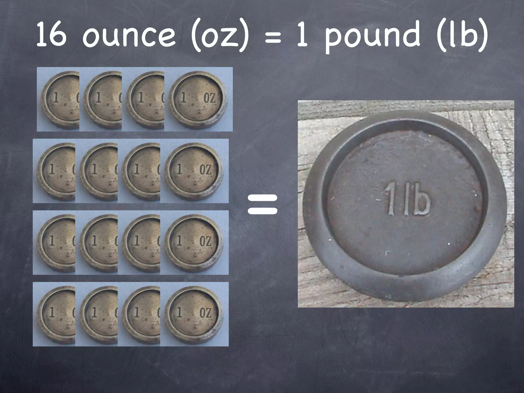 16 ounce (oz) = 1 pound (lb)



            =
 