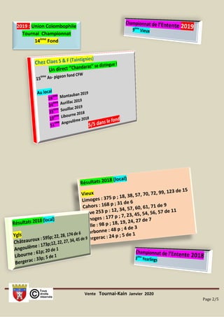 Vente Tournai-Kain Janvier 2020
Page 2/5
2019 : Union Colombophile
Tournai Championnat
14ème
Fond
 