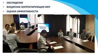 • ОБСУЖДЕНИЕ
• ВНЕДРЕНИЕ КОРРЕКТИРУЮЩИХ МЕР
• ОЦЕНКА ЭФФЕКТИВНОСТИ
 