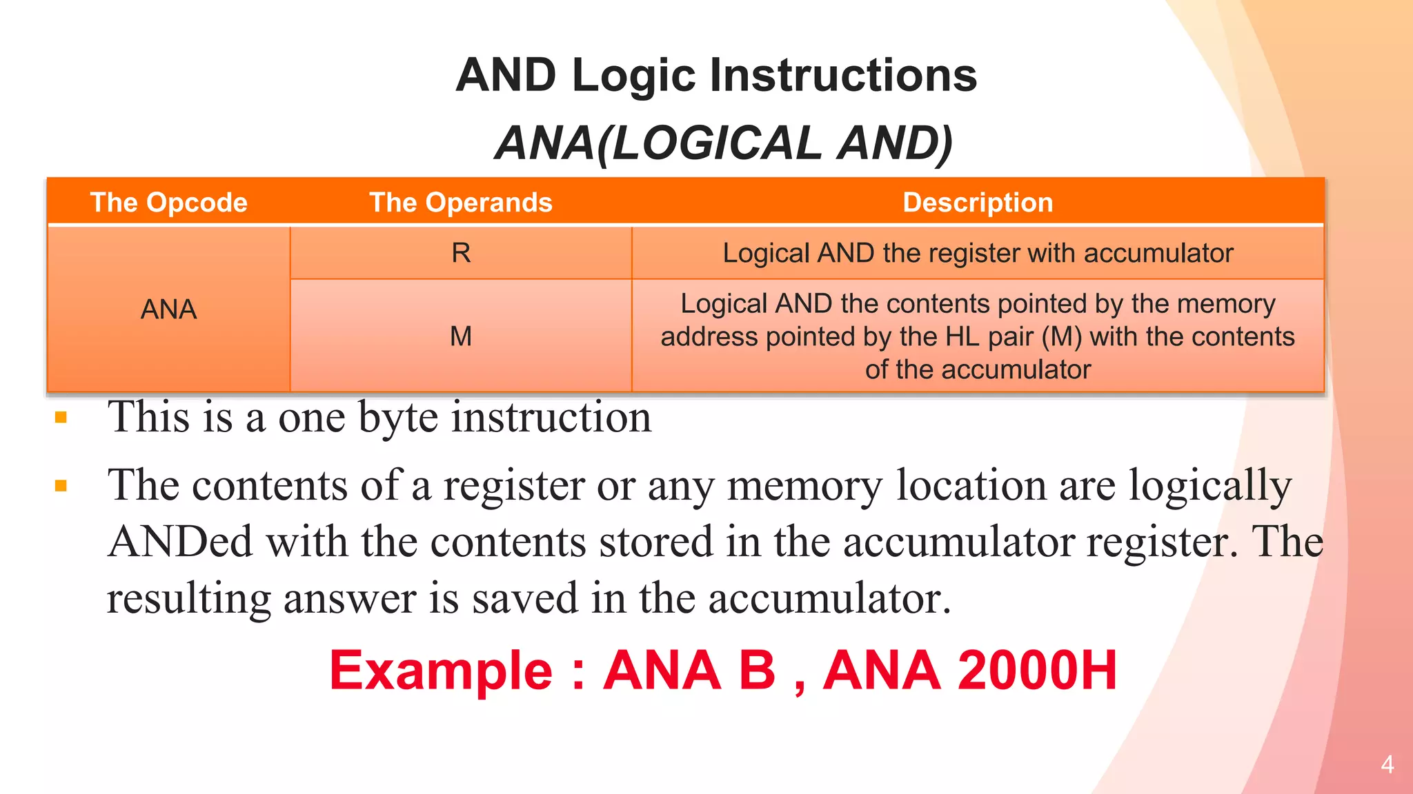 LOGICAL OPERATIONS IN 8085 MICROPROCESSOR | PPT