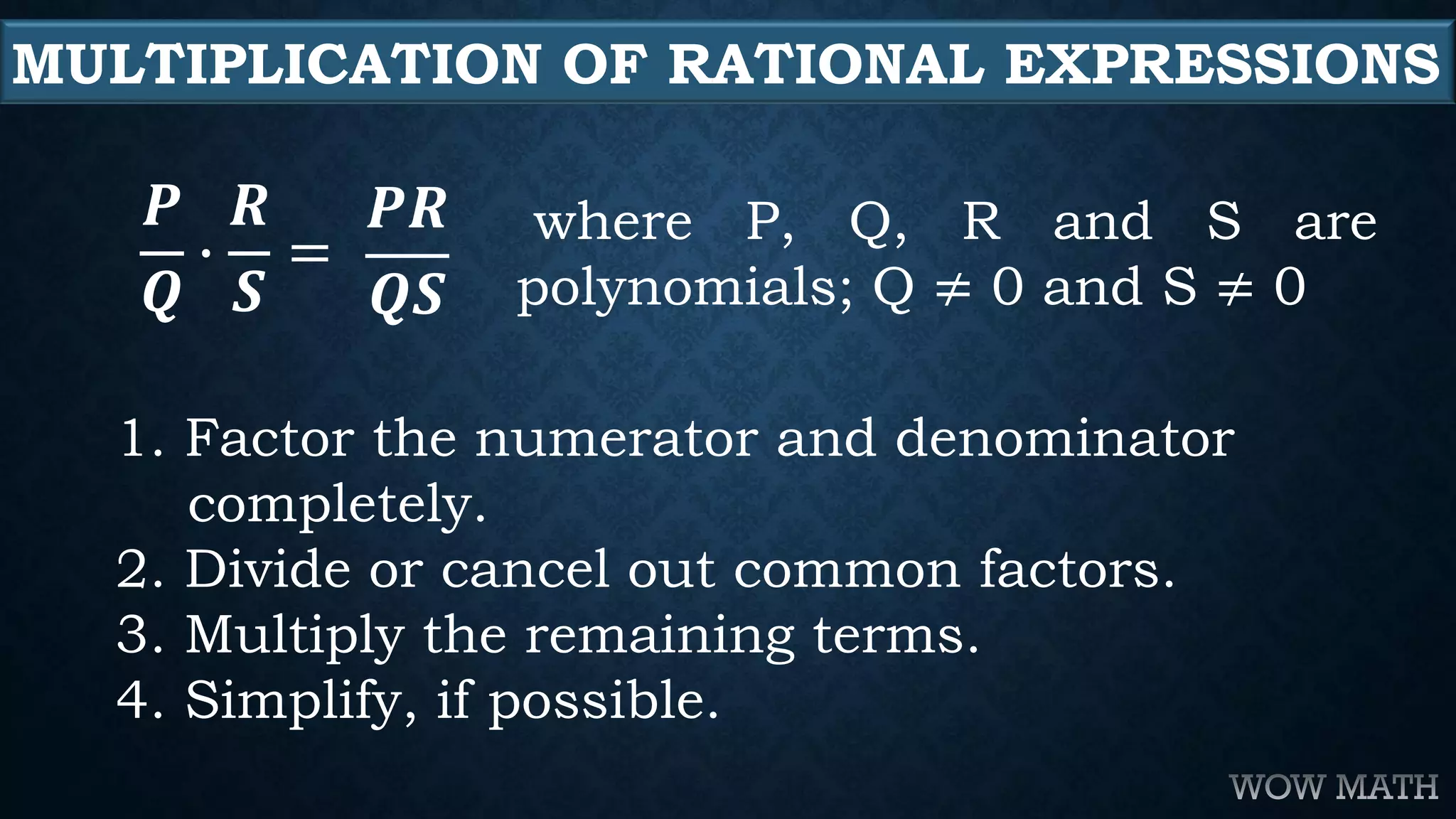 Multiplication and Division of Rational Algebraic Expressions | PDF