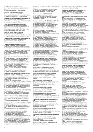 H. Klaffehn, Dorfstr. 51, 39343 Ackendorf                   30.10. *Ronja vom Wittelsbacher Schloß 2171412 SchH1     09.10. *Ulli vom Schloss Runding 2180969 SchH1 (79)
01.11. *Betty von der Grafenburg (Ost) 2199598 SchH2        (78)                                                     J. Meier, Lufling 30, 93486 Runding
(81)                                                        A. Pennino, Via Guantaior Solone 64, I-80131 Napoli
C. Bähr, Lichtenower Weg 5, 15345 Rehfelde                  31.10. *Gloria von Modithor 2221202 SchH1 (86)           *Shayan vom Germanenadel 2176419 SchH3 (73)
                                                            E. Holzmann, Sebalder Str. 4, 91077 Dormitz              J. Knecht, Mittelweg 41, 63762 Großostheim
*Peru v. b. Harten 2249328 SchH2 (96)                                                                                09.10. *Aika von der Glacis 2179184 SchH1 (78)
R. van Drooge, Spyckweg 14, 46459 Rees                      *Remo von Lentulo 2146985 SchH3 (76)                     (Mieter): H. Balonier, Am Trieb 2, 63762 Großostheim
04.10. (*)Heidi von Blitzvesal APPPA 9035 (SchH1)(100)      L. Nix, Woldegker Str. 69, 17291 Prenzlau
R. Salgado, Rimconada Alta , PE-Lima, La Molina             02.10. *Venia vom Uckerstrom 2128392 SchH3 (69)          *Shicco von der Freiheit Westerholt 2190046 SchH3
                                                            H. Rosenthal, Prenzlauer Str. 35, 17291 Nordwest-        (86)
*Phantom vom Höchstadter Wehr 2206297 SchH3 (84)            Ueckermark OT Gollmitz                                   R. Lang, Untere Hauptstr. 111, 37688 Beverungen
R. Brauch, Siemensstr. 19, 74915 Waibstadt                                                                           28.09. Bibi vom Kuß Pättchen 2221909 (SchH1) (80)
17.10. *Walle von der Fichtenspitze 2191964 SchH1 (87)      *Renzo vom Holtkämper See 2216338 SchH3 IP3 (75)         D. Sihe, House KO A267, Kakrani India State West , IN-
G. Bauer, Lerchenweg 7, 67547 Worms                         H. Niedergassel, Holtkampstr. 6, 33649 Bielefeld         741235 Rejal
                                                            30.09. Tigra ze Sprecowa PKR.I 61445 (IP1)               29.09. *Fellice vom Farbenspiel 2174249 SchH2 (99)
*Poldi vom Leckebusch 2186221 SchH3 (88)                    N. Palmowski, Sprecowo 4, PL-11-001 Dywity Olsztyn       O. Kulke, Max-von-Laue-Str. 43, 42897 Remscheid
F. Rohloff, Visbeker Str. 14, 26197 Großenkneten            01.10. *Germany van der Lust 2144976 SchH1 (79)          01.10. *Haus Lucien's Natalie DKK 06119/2007 SchH1(84)
27.10. *Yola vom Schloß Rügland 2185700 SchH1 (89)          H. Niedergassel, Holtkampstr. 6, 33649 Bielefeld         A. Rafn, Pelmartisweg, 32 Voldby , DK-8500 Grennda
I. Röschmann, Visbeker Str. 9, 49429 Visbek                 04.10. Marada vom Christinen Brunnen 2227211 SchH1       03.10. (*)Tami zur Wolfskammer 2162871 SchH2 (78)
29.10. Lotta vom Schloß Rügland 2223770 SchH1 (80)          (77)                                                     K. Oelmeyer, Stedinger Str. 70, 27777 Ganderkesee
I. Röschmann, Visbeker Str. 9, 49429 Visbek                 S. Schomann, Emsweg 12, 33649 Bielefeld                  04.10. *Zari von der Elfenbeinschlucht 2198363 SchH3 IP3
                                                            05.10. *Luna vom Tönsbrock 2197324 SchH3 (76)            (82)
*Pyke von Prevent 2201432 SchH2 (75)                        W. Kellner, Südstr. 154, 33415 Verl                      F. Otte, Holunderweg 10, 33175 Bad Lippspringe
F. Terhorst, Grenzweg 100, 46459 Rees                       08.10. *Cera vom Team Radsieksbeeke 2173443 SchH2        05.10. *Lucie vom Raumberg 2203902 SchH1 (79)
11.10. *Cira von der grauen Schlucht 2217716 SchH1 (76)     (73)                                                     A. Hill, Hauptstr. 48, 55592 Raumbach
G. England, 670 Spears Rd. , US-Scottsville, KY 42164       W. Plöger, Birkenstr. 12, 32657 Lemgo                    17.10. Chipsi vom Frankengold 2233225 (SchH1) (86)
                                                            09.10. *Gilla von der Plassenburg 2146015 SchH2 (77)     S. Zajaczkowski, Zlobizna 22, PL-49-305 Brzeg
*Quando von der Partnachklamm 2216141 SchH3 (75)            E. Martin, Kemmetweg 5, 95326 Kulmbach                   18.10. (*)Bonny vom Astral 2142782 SchH2 (103)
H. Reininger, Siemensstr. 27, 74915 Waibstadt               10.10. *Hexe vom Büsenbachtal 2221748 SchH1 (84)         S. Mukalski, Smigielskiego 17A/4, PL-63-400 Ostrow
26.10. Batorfia Lola 2153739 IP2 VK1 (74)                   I. Maaß, Handeloher Str. 56, 21256 Handeloh              Wielkopolski
F. Truka, Uestoekoes U. 7, H-5100 Jaszbereny                11.10. *Dalida vom Frankengold 2136910 SchH1 (72)        28.10. (*)Fiby Astaia Kas UKU 0038434 (SchH1)
                                                            A.A. Hartelman, Pausendijk 3 a, NL-7025 CC Halle         K. Kas, Ganchara No 10 , UA-045000 Kovel
*Quando vom Ziegelhof 2145610 SchH3 (87)                    12.10. (*)Hira Liva's DKK 01040/2005 SchH1(85)           29.10. *Amanda vom Arnsberger Klosterberg 2227573
W. Weimer, Dahlienweg 11, 34519 Diemelsee                   L. Jorgensen, Langaavej 10 Vaeth , DK-8870 Langä         SchH1 (74)
29.09. *Gitta vom Schieferschloß 2147730 SchH2 (101)        19.10. *Mega vom Holtkämper See 2200016 SchH2 (79)       W. Henke, Bahnhofstr. 60, 59469 Ense
P. Strebling, Brunnenstr. 40, 34439 Willebadessen-Löwen     H. Niedergassel, Holtkampstr. 6, 33649 Bielefeld
                                                                                                                     *Sid vom Haus Pixner 2089119 SchH3(SG-BSP) ÖPO3
*Quattro von der Partnachklamm 2216142 SchH3 (75)           *Rico vom Osterberger-Land 2224517 SchH1 (77)            FH2 (76)
R. Dieterich, Am Wethfeld 17, 97616 Bad Neustadt            S. Golownitsch, Am Westerrellerhof 3, 33129 Delbrück     E. Mannes, Im Gnadenfeld 3, 89312 Günzburg
04.10. (*)Ilanka z. Krzywego PKR-I 62056 (IP1)(88)          30.09. (*)Rana von Media 2220049 (IP1) (77)              02.10. *Jessy von der Schiffslache 2189479 SchH1 (77)
S. Mukalski, Smigielskiego 17A/4, PL-63-400 Ostrow          E. Holownych, Holowna 62/33 , UA-Swaljawa                H. Jonker, Vechtetalstr. 26, 49828 Neuenhaus
Wielkopolski                                                02.10. (*)Kiara aus Westsachsen 2197521 (IP1) (90)       07.10. Grauenfeld Kookie FIN 15141/08 (IP1)
08.10. *Dolly vom Poxdorfer-Tannenhof 2137126 SchH1         I. Taninez, Rosvigowskastr. 58, UA-Mukachewo             M. Hannsovski, SK-Belza
(81)                                                                                                                 13.10. Ester av Midälva Land SKK 26538/2005 (100)
K. Rörbäk, Siedlerstr. 77 B, 85716 Unterschleissheim        *Rikkor vom Geefacker 2120317 SchH3 FH1 (75)             L. Martinson, Drevjaktsv. 63, S-722 43 Västeras
12.10. *Xenia vom Messebau 2138620 SchH2 (88)               J. Reumer-Tenbieg, Emmericher Str. 3, 47533 Kleve        14.10. Cate Eqidius SKJ 55594/07 (88)
W. Riefling, Auf dem Hessel 10, 63526 Erlensee              04.10. *Kara vom Geefacker 2173707 SchH1 (75)            J. Sudimak, Pod Sibenou Horou 45, SK-085 01 Bardejov
17.10. *Jalda vom Fichtenschlag 2188822 SchH2 (84)          G. Tenbieg, Geefacker 12, 47533 Kleve                    31.10. *Wolke vom Häschenbrunnen 2205728 SchH1 (81)
M. Oßmann, Neuenreuth 8, 96369 Weißenbrunn                  24.10. Puck v.d. Ronde Tafel NHSB 2684531                C. Frege-Hauff, Eisenhorstweg 325, 27336 Rethem-Moor
20.10. *Cim von der Waterbör 2167886 SchH1 (81)             R. van Hazendonl, Tieflaarsestraat 79, NL-4182 PC
P. Frost, Romvej 19, DK-7620 Lemvig                         Neerrynen                                                *Skipp vom Salzgitter Milieu 2215549 SchH1 (94)
24.10. *Clivira von Lentulo 2173194 SchH1 (90)                                                                       W. Jost, Franz-Zobel-Str. 37, 38259 Salzgitter
(Mieter): J. Dieterich, Am Wethfeld 17, 97616 Bad           *Rock del Catone 2252781 SchH1 IP2 (102)                 19.09. Holly vom Gamsetal 2169946 SchH1 (92)
Neustadt                                                    A. Göth, Ludwig-Roebel-Str. 10, 68309 Mannheim           A. Wetzel, Lindenstr. 6, 37351 Dingelstädt
30.10. *Heaven von Rekas 2204653 SchH3 (85)                 05.10. Ania della Bocca del Vesuvio LOI 09/152850 (92)
R. Kastrup, Im Heidkamp 33, 33334 Gütersloh                 A. Asperti, Via Raimondi 2, I-22073 Fino Mornasko (CO)   *Sultan von der Jahnhöhe 2212631 SchH3 (76)
                                                                                                                     M. Mayer, Richard-Strauß-Str. 9, 84056 Rottenburg
*Quenn vom Löher Weg 2119344 SchH3 IP3 FH1 (79)             *Rono vom Bierstadter Hof 2203613 SchH3 (98)             23.09. (*)Aurum Aglis Magic RKF 1503904 (IP1)(112)
F. Kötters, Im Esch 34 b, 46354 Oeding                      E.H. Lorösch, Rückinger Str. 10, 63526 Erlensee          E. Aglicheva, Marie-Uljanowoij-Str. 3-3-92, RU-119313
07.10. *Lea vom Holtkämper Hof 2187584 SchH1 (86)           12.10. *Raisa von Rapicar 2152619 SchH1 (82)             Moscow
J. Niedergassel, Holtkampstr. 6, 33649 Bielefeld            (Mieter): M. Menzel, Theodor-Heuss-Str. 9, 63526         28.+30.09. *Urmel von Arminius 2000 2194262 SchH1 (81)
13.10. (*)Hardena No Bartas Krasta LV-VA 16817/07           Erlensee                                                 J. Correa, 1866 Araraquara , BR-Sao Paulo
(SchH1,2)(79)                                                                                                        01.10. *Repitition FCI's Melissa KCT SZ 00062/07
S. Goricka, Pilu 42, LV-3411 Liepaja                        *Roy Terrae Lupiae 2210787 SchH3 (84)                    SchH1(86)
18.10. *Mara aus der Birkenschäferei 2205841 SchH1 (89)     E. Francone, Via de Franchis 5, I-73044 Galatone (LE)    J. Kao, P.O. Box 123-568 , TW-Taipei 111
L. Skala, Hauptstr. 26, 06311 Helbra                        25.10. *Cicciolina Feetback 2234661 SchH2 (79)           05.10. *Quanda vom Fürst-Georg-Brunnen 2203211
21.10. *Zahara v. Temar AKC DN 22358801 SchH2(78)           (Mieter): L. Wischalla, Platz der LPG 10, 06313          SchH1 (81)
M. Dygert, 8965 S. Barnards Rd. , US-Canby, OR 97013        Wimmelburg                                               E. Bösl, Kreither Str. 8, 92421 Schwandorf
01.11. *Dolly v. Venushof LOSH 0961023 SchH1(B)(79)                                                                  07.10. (*)Wilde Gren Blaid RKF 2447300 (IP1)
R. Pelgrims, Hoevenstraat 108, B-2230 Ramsel                *Sambo von Arlett 2215305 SchH3 (96)                     Y. Pekelis, ul. Bazorskaja 22-27 , RU-125412 Moskau
                                                            M. van Dorssen, Efeuplatz 8, 51105 Köln                  08.10. (*)Russtannenwald Galateja RKF 1640413
*Quintus Eqidius 2213254 SchH3(G-BSP) IP3 ZVV1 (78)         13.10. *Wanda vom Salzborn 2128207 SchH3 (75)            (IP1)(100)
D. Stocks, Dorfstr. 40, 24783 Osterrönfeld                  A. Wetzel, Lindenstr. 6, 37351 Dingelstädt               A. Kusmin, Jugorskaja d. 1, Tumeskaja obl. , RU-628463
24.10. *Inka von der Staatsmacht 2179040 SchH1 (82)                                                                  Raduzhny
P. Soerensen, Mausing Skolevej 15, DK-8620 Kjellerup        *Sando vom Baruther Land 2221715 SchH3 (87)              09.10. (*)Yella vom Bierstadter Hof 2223953 SchH1 (82)
                                                            H. Spiwek, Wiesenweg 2, 15837 Baruth                     (Mieter): R. Mai, Bierstadter Höhe 80, 65191 Wiesbaden
*Quirin von den zwei Steinen 2209471 SchH1 (72)             13.10. (*)Ixxe vom Hauswalder Bach 2231808 SchH1 (70)    10.10. *Lara vom Messebau 2216213 SchH3 (83)
J. Hübner, Hohenerxlebener Str. 17, 39418 Staßfurt          W. Feldbinder, Schmöllner Weg 26, 01877 Bischofswerda    W. Riefling, Auf dem Hessel 10, 63526 Erlensee
14.10. *Alraune von den zwei Steinen 2141439 SchH1                                                                   11.10. *Tramella Xanti EKC AJ04157803 SchH2(80)
(81)                                                        *Sandro vom Emkendorfer Park 2204842 SchH2 IP1           R. Rambridge, Grafton Regis , GB-Northants NN12 7SP
J. Hübner, Hohenerxlebener Str. 17, 39418 Staßfurt          (76)                                                     13.10. *Porta vom Ritterberg 2211429 SchH2 (80)
                                                            S. Zoubtsova, Schönhagener Str. 18, 14947 Nuthe-         F. Gothe, Fichtestr. 41, 99734 Nordhausen
*Racoon von der schwarzen Nister 2085285 SchH3(SG-          Urstromtal                                               14.10. (*)Dolce von Arminius 2000 2233283 SchH1 (80)
BSP) IP3 FH1 (100)                                          02.10. (*)Mona vom Unteren Markt 2207092 (IP1) (79)      (Mieter): W. Martin, Neuzenlache 47, 68519 Viernheim
R. Schwellnus, Seesternweg 57, 24217 Schönberg              E. Zacharova, ul. Sverdlova 25-3, RU-142100              15.10. *Winnie von Arminius 2000 2201364 SchH1 (81)
17.10. *Nevada von den Ost-Kantonen 2202062 SchH3           Moskovskaya obl.St.Podolsk                               D. Campos, Rua do Campo Santo No 360, P-2765-306
(78)                                                                                                                 Estoril
S. Reebehn, Marienburger Str. 14, 24589 Nortorf             *Santor vom Ratsberg 2189243 SchH3 IP3 (97)              17.10. *Quirina vom Eßweiler Tal 2190426 SchH1 (77)
                                                            J. Fiebig, Lindenstr. 11, 17291 Prenzlau                 F.-P. Knaul, Rhumeweg 1, 14163 Berlin
*Remo vom Fichtenschlag 2208401 SchH3 (68)                  24.+26.10. *Ina vom Haus Ellernbach 2145441 SchH1 (81)   22.10. *Nelli vom Haus Wendl 2221561 SchH1 (86)
M. Oßmann, Neuenreuth 8, 96369 Weißenbrunn                  J. Fiebig, Lindenstr. 11, 17291 Prenzlau                 W. Weiher, Forststr. 3, 85283 Wolnzach
30.08. Axi Dlha Roven 2235739 SchH1 (77)                                                                             23.10. *Jaska vom Farbenspiel 2175987 SchH1 (85)
E. Bösl, Kreither Str. 8, 92421 Schwandorf                  *Satoris Saro 2149581 SchH3(SG-WUSV-WM) IP3 FH2          M. Valeri, Ctr. Cavallino No 52, I-62010 Montecosaro (MC)
08.10. *Andorra vom Bierstadter Hof 2228925 SchH2 (70)      (77)                                                     01.11. (*)Dana dei Fermass LOI 08/8225 (SchH1)(90)
J. Stühmeier, Steingasse 6, 55459 Aspisheim                 W. Tuchs, Kauslunder Str. 98, 24943 Flensburg            M. Lombardi, Super Strada Milano Meda KM 6, I-20037
12.10. *Janda di Zenevredo 2190623 SchH1(2,3) (106)         03.11. *Frigga von der Schwedenfestung 2102350           Paderno Dugnano (MI)
Dr.C. Salentina, Via Monastero, 1, I-27049 Stradella (PV)   SchH3(SG-LGA) (85)                                       02.11. *Kaethe von der Grafenburg (Ost) 2214276 SchH1
19.10. Betty di Casa Nobili LOI 09/125584 (SchH1)           F. von Sosen, Osterfeld 1, 24997 Wanderup                (105)
L. Nobili, Controda Santa Croce 111, I-81057 Teano (CE)                                                              C. Bähr, Lichtenower Weg 5, 15345 Rehfelde
25.10. *Lyager's Xinnie DKK 15006/2007 SchH1(91)            *Sello von der Burg Haidstein 2226578 SchH1 (78)         04.11. Ambra vom Reeshoop 2232709 (98)
M. Lyager, Lihmskovvej 12, DK-7182 Bredsten                 J. Meier, Lufling 30, 93486 Runding                      G. Pesic, N. Grulovica 72, RS-11000 Moakuifug


6
 