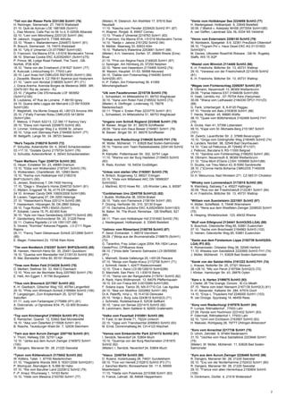 *Tell von der Rieser Perle 2231380 SchH1 (76)              (Mieter): R. Dieterich, Am Wethfeld 17, 97616 Bad         *Vento vom Holtkämper See 2224959 SchH3 (77)
H. Reininger, Siemensstr. 27, 74915 Waibstadt              Neustadt                                                  H. Niedergassel, Holtkampstr. 6, 33649 Bielefeld
01.10. Quiti de Azircan LOE 1881908 (SchH1)                11.10. *Kascha vom Pendler 2229425 SchH2 IP1 (87)         30.09. (*)Mahdi v. Adelplatz NHSB 2573554 SchH1(85)
L. Diaz Moreno, Calle Paz no 59 1o d, E-02006 Albacete     H. Wagner, Ringstr. 8, 49457 Cornau                       A. van Geffen, Laarstraat 32a, NL-5334 NS Velddriel
02.10. *Leni vom Mönchberg 2203120 SchH1 (84)              13.10. *Prada d' Ulmental 2219783 SchH1 (83)
M. Jakesch, Voggenhof 6, 71566 Althütte                    D. Francioni, Via Maona 57/A, I-51016 Montecatini Terme   *Veron vom Externstein 2206130 SchH3 (79)
03.10. *Rosel v. Mailandermann 2244873 SchH1 (81)          14.10. *Nadja v. Jabora 2161252 SchH2 (94)                W. Nordsieck, Spiegelstr. 5-9, 32361 Preußisch Oldendorf
R. Brauch, Siemensstr. 19, 74915 Waibstadt                 N. Meßler, Maarweg 33, 50933 Köln                         08.10. *Tirgram Piri v. Haus Dexel EKC AG 01101603
04.10. *Ully d' Ulmental LOI 07/79867 SchH1(92)            19.10. *Rallarbo's Walentina 2253681 SchH1 (88)           SchH3(91)
D. Francioni, Via Maona 57/A, I-51016 Montecatini Terme    (Mieter): A.H. Veenstra, Dorfstr. 37, 26899 Rhede (Ems)   M. Davies, Uttoxeter Road/Hill Ridware , GB-Nr. Rugeley.
06.10. Shernaa Cookie EKC AJ03524501 (SchH1)(75)           Brual                                                     Staffs. WS 15 3QP
P. Prince, 96, Lodge Road Feltwell, The Tsord , GB-        21.10. *Prixi von Regina Pacis 2149025 SchH1 (87)
Norfolk, IP26 4DN                                          U. Sprenger, Am Hömberg 20, 57250 Netphen                 *Wastel vom Winnloh 2114400 SchH3 (98)
18.10. *Xena von der Ernetranch 2181627 SchH1 (77)         22.10. *Nene vom Hasenborn 2174465 SchH2 (74)             K.-H. Friedrichs, Böttcher Str. 13, 45731 Waltrop
K. Kubczak, Limbruchweg 51, 77933 Lahr                     W. Maxein, Hauptstr. 51-53, 56566 Neuwied                 29.10. *Vanessa von der Friedrichskluft 2212439 SchH2
20.10. Lauri Avax Hof CMKU/DS 59218/05 (SchH1) (89)        24.10. *Dalida vom Finkenschlag 2164080 SchH3             (81)
J. Zavadilik, Blazice 9, CZ-768 61 Bystrice pod Hostynem   SchH2(B) (87)                                             K.-H. Friedrichs, Böttcher Str. 13, 45731 Waltrop
21.10. *Jaimi vom Akrobat 2196505 SchH1 IP1 (71)           H.-P. Fetten, Am Finkenschlag 39, 41069
J. Graca-Aranha, Avenida Borges de Medeiros 3669 , BR-     Mönchengladbach                                           *Wegas vom Fichtenschlag 2209297 SchH3 (87)
22470-001 Rio de Janeiro - RJ                                                                                        B. Oßmann, Neuenreuth 13, 96369 Weißenbrunn
23.10. (*)Agathe Cite D'Emeraude LOF 583952                *Ulk vom Faustbrunnen 2215739 SchH3 (78)                  29.09. *Yarise Heleros EST 01946/06 SchH1(89)
(SchH1)(100)                                               L. Schweikert, Im Mittelzellche 51, 68753 Waghäusel       H. Vaab, Lembitu mü , EF-76704 Adra (Harjumaa)
B. Loubieres, 47 Rue de Lorraine , F-88150 Igney           30.10. *Xana vom Roten Feld 2185532 SchH3 (73)            30.09. *Waica vom Leithawald 2184339 ÖPO1 FH1(Ö)
24.10. Quana della Loggia dei Mercanti LOI 09/153009       (Mieter): A. Dörflinger, Lindenweg 15, 78078              (89)
SchH1(95)                                                  Niedereschach                                             G. Fank, Unterbergstr. 8, A-8120 Peggau
F. Magistrelli, Via Monte Grappa 40, I-60123 Ancona /AN    02.11. *Pepsi v. Ersten Platz 2233775 SchH1 (81)          07.10. *Honda von Batu 2183839 SchH1 (88)
25.10. (*)Fatty Framato Rolau CMKU/DS 54138/04             L. Schweikert, Im Mittelzellche 51, 68753 Waghäusel       T. Herda, Waldstr. 45, 99885 Wölfis
(SchH1)(84)                                                                                                          08.10. *Quasi vom Böttcherstück 2162489 SchH2 FH1
F. Matous, V Polich 522/13, CZ-360 17 Karlovy Vary         *Ungano vom Schloß Rügland 2233646 SchH1 (75)             (79)
29.10. *Elexa vom Hanneß 2209870 SchH2 (80)                M. Biewer, Illinger Str. 91, 66578 Schiffweiler           A. Grube, Hain 41, 07356 Lobenstein
H. Limmer, Vohburger Weg 2 a, 93358 St. Johann             28.09. *Xana vom Haus Biewer 2194901 SchH1 (79)           09.10. *Espe vom St.-Michaels-Berg 2151367 SchH1
30.10. *Unja vom Steinway-Park 2194958 SchH1 (77)          M. Biewer, Illinger Str. 91, 66578 Schiffweiler           (101)
W. Bellgarth, Lange Str. 24, 38723 Seesen                                                                            W. Zwiertz, Lauenförder Str. 2, 37688 Beverungen
                                                           *Unkas vom Riedschlurgi 2189420 SchH3 FH1 (75)            10.10. *Ginga vom Gödinghofer Weg 2190465 SchH2 (74)
*Ilka's Tequila 2186216 SchH3 (72)                         W. Müller, Mühlenstr. 11, 63628 Bad Soden-Salmünster      A. Landers, Nordstr. 98, 32549 Bad Oeynhausen
P. Schudda, Ackendorfer Str. 4, 39343 Schackensleben       05.10. *Hanna vom Team Radsieksbeeke 2204149 SchH2        14.10. *Cesi od Petkovica JR 729482 IP1(107)
03.+17.10. *Godalis Quinci 2179724 SchH1 (76)              (84)                                                      J. Petkovic, Barutana 9, RS-11000 Belgrad
U. Schudda, Ackendorferstr. 4, 39343 Schackensleben        R. Kämpfer, Pottenhauser Str. 302, 32791 Lage             15.10. *Xandina vom Fichtenschlag 2168253 SchH1 (86)
                                                           11.10. *Warina von der Burg Haidstein 2139403 SchH3       M. Oßmann, Neuenreuth 8, 96369 Weißenbrunn
*Team Marlboro Tiger 2249724 SchH3 (92)                    (83)                                                      21.10. *Gina Mont d'Osiris LOSH 1009899 SchH1(88)
G. Heyer, Emsteker Str. 23, 49685 Drantum                  R. Rietz, Kirchstr. 18, 54534 Großlittgen                 D. Scubla, rue Trieu Melun 43, B-5060 Sambreville
13.10. *Ebba vom Wolkenstein 2197241 SchH3 (76)                                                                      28.10. (*)Connie Hartis Bohemia CMKU/DS 71450/08
G. Wolkenstein, Charlottenstr. 60, 12683 Berlin            *Unkas vom steilen Ufer 2192851 SchH3 (79)                (ZVV1)
15.10. *Karma vom Holtkämper Hof 2180318                   A. Britsch, Buigenweg 12, 88521 Ertingen                  Dr.H. Melounova, Nad Hlinistem 271, CZ-583 01 Chotebor
BHP1(SchH1) (90)                                           23.10. *Vista vom Mittelwest AKC DN 18568307
G. Jensen, Bredviovej 7, DK-7400 Herning                   SchH3(92)                                                 *Whisky vom Lummersbach 2172015 SchH2 (80)
17.10. *Daga v. Sheytan's Home 2246720 SchH1 (81)          J. Martinez, 8310 Howe Rd. , US-Wonder Lake, IL 60097     N. Kleinberg, Salzweg 7 a, 45527 Hattingen
C. Mijdam, Enggraaf 18, NL-4175 ER Haaften                                                                           30.09. *Roxi von der Friedrichskluft 2122361 SchH1 (84)
24.10. Arrekaer Candy DKK 10605/2008 SchH1(89)             *Conbhairean Uno 2245708 SchH1(2) (82)                    K.-H. Friedrichs, Böttcher Str. 13, 45731 Waltrop
B. Larsen, Tageruprej 27, DK-3200 Helsinge                 I. Budde, Wolfskuhle 38, 33034 Brakel
27.10. *Hassenkam's Rosa 2251214 SchH2 (88)                26.10. *Xally vom Fiemereck 2156164 SchH1 (80)            *William vom Suentelstein 2221851 SchH2 (87)
T. Hassenkam, Höjvangen 39, DK-2860 Söborg                 F. Düning, Herforder Str. 310, 32130 Enger                H. Müller, Scheffelstr. 5, 75446 Wiernsheim
29.10. Toga Rodiaz PKR.I 60433 (SchH1)                     27.10. Dechsline Zantiche EKC AJ05245604 SchH1(83)        16.10. *Nena aus dem Westfalen-Zwinger 2208520 SchH1
P. Szkalski, Lesna 15, PL-62-600 Kolo                      M. Baker, 54, The Wund, Renishaw , GB-Sheffield, S21      (75)
30.10. *Ayla von Haus Gerstenberg 2209773 SchH2 (89)       3WL                                                       A. Hesping, Winterbrockstr. 123, 48432 Rheine
F. Gerstenberg, Kirchvordener Str. 20, 31228 Peine         04.11. *Pam vom Holtkämper Hof 2191690 SchH2 (76)
02.11. Chakira Rigoletto LV-VA 15911/07 (98)               J. Niedergassel, Holtkampstr. 6, 33649 Bielefeld          *Wulf vom Eifelgrund 2134441 SchH3(SG-LGA) (88)
S. Vevere, "Korintes" Kekavas Pagasts , LV-2111 Rigas                                                                S. Buschick, Odendorfer Weg 85, 53881 Euskirchen
Rajons                                                     *Ustinov vom Römerland 2188759 SchH3 (87)                 07.10. *Asche vom Broichwald 2164963 SchH3 (102)
05.11. *Fanny Team Gleisenauer Schloß 2212896 SchH1        P. Send, Einhardstr. 1, 68519 Viernheim                   D. Heinen, Odendorfer Weg 85, 53881 Euskirchen
(85)                                                       28.09. (*)Ninja aus der Brunnenstraße 2198879 (SchH1)
E. Mager, Finkenherd 23, 15746 Klein Köris                 (73)                                                      *Xanto aus dem Fürstentum Lippe 2152739 SchH3(SG-
                                                           G. Tarantino, Fray Julian Lagos 2054, RA-1824 Lanus       LGA) IP3 (83)
*Tim vom Nordteich 2163307 SchH1 BHP3(SchH3) (85)          Oeste/Prov. CP/Buenos Aires                               K. Romanowski, Ortsieker Weg 38, 32049 Herford
M. Hansen, Heinrich-Hertz-Str. 35, 25451 Quickborn         06.10. (*)Hola delle Tamerici Salmastre LOI 08/59595      11.10. Wesska vom Salztalblick 2220565 SchH3 FH1 (74)
19.10. *Quarisa vom Bierstadter Hof 2135133 SchH2 (85)     (IP1)                                                     J. Müller, Mühlenstr. 11, 63628 Bad Soden-Salmünster
R. Mai, Bierstadter Höhe 80, 65191 Wiesbaden               L. Marinelli, Strada Vallelunga 25, I-65129 Pescara
                                                           07.10. *Monja vom Rader-Kreuz 2172758 SchH1 (71)          *Xarek von der Salztal-Höhe 2191222 SchH3 FH1 (74)
*Tiras vom Roten Feld 2134226 SchH3 (75)                   J. Schmidt, Heide 1, 42477 Radevormwald                   L. Krause, Nottorfer Str. 25, 27321 Morsum
D. Merkert, Stettiner Str. 33, 69412 Eberbach              12.10. *Diva v. Asics LOI 08/126010 SchH2(86)             26.+28.10. *Mic von Peroh 2187594 SchH2(3) (72)
12.10. *Kira von der Bechtaler Burg 2207882 SchH1 (76)     D. Marchetti, San Piero 13, I-53019 Siena                 I. Klinker, Hamburger Str. 43, 28876 Oyten
E. Heß, Am Eggert 1, 91790 Burgsalach                      17.10. *Xenia von der Rangauhöhe 2178741 SchH3 (82)
                                                           A. Rank, Hans Widtmannstr. 12, 84076 Pfeffenhausen        *Xaro v. b. Harten 2199875 SchH3 (93)
*Titus vom Brauneck 2217957 SchH3 (82)                     18.10. Eili von Fraica MX 3-0015589 SchH1(89)             I. Clarke, 26 The Grange, Donore , IE-Co Meath
K.-H. Gladbach, Götscher Weg 102, 40764 Langenfeld         F. Solana Icaza, Tianco 35, MX-01710 Col. Las Aguilas     07.10. *Nena vom toten Niersarm 2167139 SchH2(3) (81)
20.10. *Phila vom Wimbach-Schloß 2185664 SchH3 (106)       24.10. *Bea von Modithor 2202882 SchH1 (85)               H.-H. Alexander, Kalkarer Str. 284, 47574 Goch
P. Langejürgen, Zum Knipkenbach 25, 32107 Bad              Dr.A. Peterffy, Irinyi u. 16, H-4130 Derecske             14.10. *Enya v. Thyackers Hof 2246000 SchH1 (103)
Salzuflen                                                  25.10. *Antje v. Burg Julia 2243619 SchH2(3) (71)         R. van Drooge, Spyckweg 14, 46459 Rees
01.11. Judy vom Farbenspiel 2175989 (IP1) (81)             J. Schmeitz, Rodebachaue 6, 52538 Selfkant
A. Dobrzanski, ul Ogrodowa 9/34, PL-32-800 Brzesko-        30.10. *Jana von Sensei 2221415 SchH3 (82)                *Xony vom Riedschlurgi 2197876 SchH1 (94)
Okocim                                                     R. Leichmann, Beim Saliterer 6, 92655 Grafenwöhr          P. Lumpe, Rittmattenhof , 77933 Lahr
                                                                                                                     27.09. Honda vom Hochmoor 2231432 SchH1 (83)
*Top vom Kirchberghof 2165424 SchH3 IP3 (74)               *Valko vom Feuerball 2103081 SchH3 (88)                   P. Odermatt, Rittmattenhof 1, 77933 Lahr
S. Ramacher, Goarstr. 12, 53902 Bad Münstereifel           H. Faist, In der Breite 71, 79224 Umkirch                 02.10. *Unni vom Eichbaum 2163567 SchH3 (83)
16.10. *Aika vom Österfeld 2115508 SchH1 (81)              22.10. *Ugsa vom Trienzbachtal 2098943 SchH3 (93)         H. Makoski, Rühligweg 28, 79777 Ühlingen-Birkendorf
B. Rasche, Teutoburger-Wald-Str. 7, 32839 Steinheim        M. Ernst, Dürrenmattweg 84, CH-4123 Allschwil
                                                                                                                     *Xoro vom Anrachtal 2217736 SchH1 (75)
*Twin aus dem Aurum Zwinger 2207192 SchH3 (81)             *Vamos vom Emkendorfer Park 2214172 SchH2 (91)            D. Ulrich, Zehntstr. 9, 97464 Niederwerrn
V. Thorn, Hellweg 339, 32791 Lage                          I. Sendzik, Neverdorf 24, 53804 Much                      31.10. *Uschka vom Haus Salztalblick 2203846 SchH1
12.10. *Janka aus dem Aurum Zwinger 2160872 SchH1          15.10. *Quennja von der Burg Reichenstein 2181870         (75)
(100)                                                      SchH2 (82)                                                (Mieter): W. Müller, Mühlenstr. 11, 63628 Bad Soden-
R. Dangers, Marxener Str. 28, 21220 Seevetal               (Mieter): I. Sendzik, Neverdorf 24, 53804 Much            Salmünster

*Tyson vom Köttersbusch 2175542 SchH3 (82)                 *Vasco 2249784 SchH3 (90)                                 *Xyro aus dem Aurum Zwinger 2226485 SchH2 (86)
W. Kötters, Talstr. 1, 67700 Niederkirchen                 D. Ruland, Hubertusweg 28, 74831 Gundelsheim              R. Dangers, Marxener Str. 28, 21220 Seevetal
01.10. *Hagadahls Wanda SKK S 18301/2006 SchH2(91)         09.10. *Foxi von Heinett 2152810 SchH3 IP3 (71)           05.10. *Evy von der Norderhamme 2152433 SchH1 (80)
P. Blomquist, Äkervägen 8, S-566 92 Habo                   J. Sanchez-Martin, Bonsweiherer Str. 11 A, 69509          R. Dangers, Marxener Str. 28, 21220 Seevetal
07.10. *Ria vom Baruther Land 2220812 SchH2 (79)           Moerlenbach                                               29.10. *Franca vom alten Herrenhaus 2150904 SchH3
F.-P. Knaul, Rhumeweg 1, 14163 Berlin                      11.10. *Haida vom Polarkreis 2210368 SchH1 (83)           (109)
10.10. *Hilde vom Messina 2193760 SchH1 (77)               H. Franck, Lahnstr. 36, 64646 Heppenheim                  H. Drinkmann, Dorfstr. 4, 21516 Woltersdorf



                                                                                                                                                                               7
 