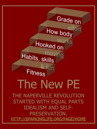 The New PE 
THE NAPERVILLE REVOLUTION 
STARTED WITH EQUAL PARTS 
IDEALISM AND SELF-PRESERVATION. 
HTTP://SPARKINGLIFE.ORG/PAGE/HOME 
 