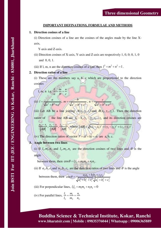 Three Dimensional Geometry PDF