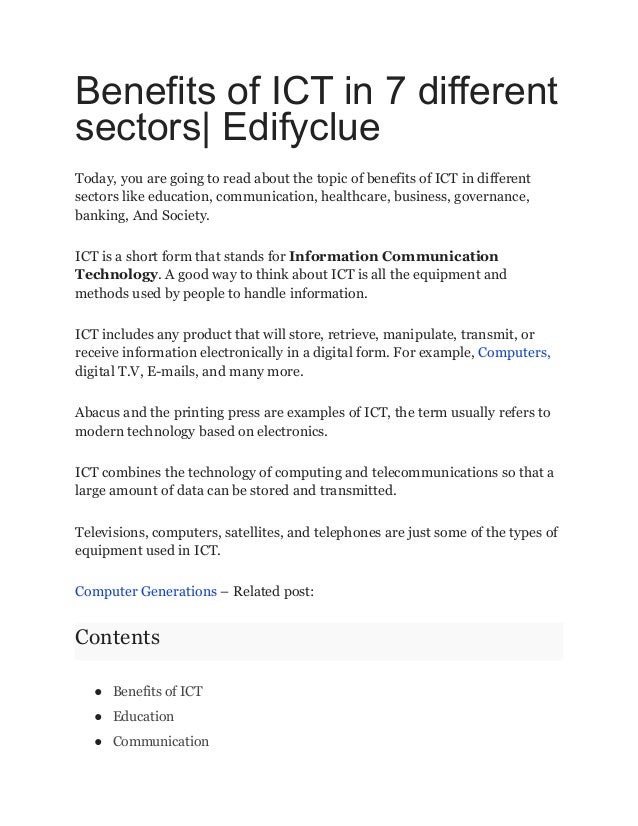 Benefits Of ICT In 7 Different Sectors Edifyclue pdf