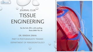 TISSUE
ENGINEERING
DR. RINISHA SINHA
PART III POSTGRADUATE TRAINEE
DEPARTMENT OF PERIODONTOLOGY
See the hole, fill it, with anything
Perio 2000; Vol. 50
JOURNAL CLUB
 