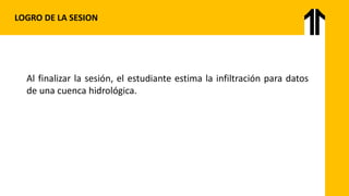 LOGRO DE LA SESION
Al finalizar la sesión, el estudiante estima la infiltración para datos
de una cuenca hidrológica.
 