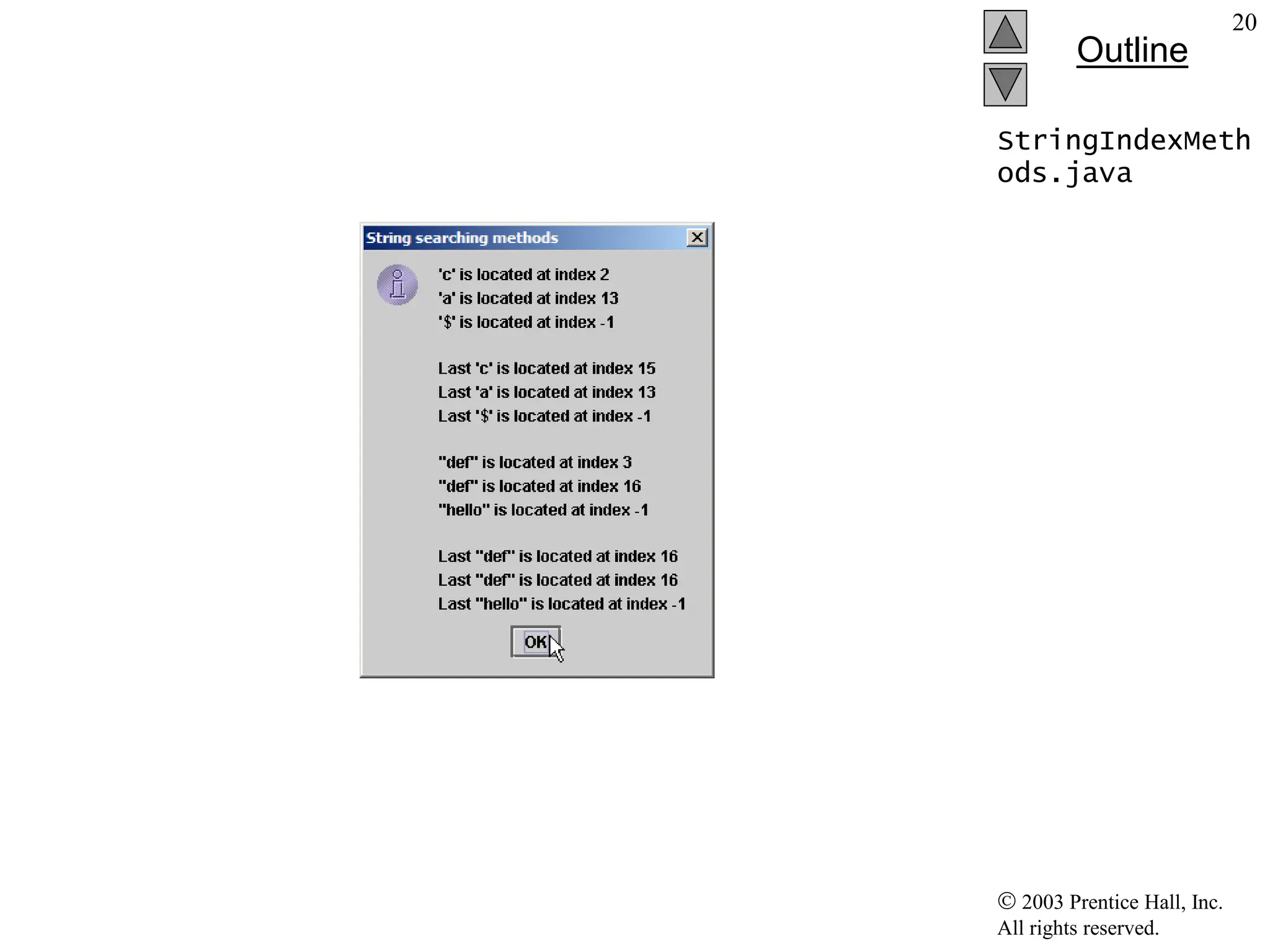  2003 Prentice Hall, Inc.
All rights reserved.
Outline
20
StringIndexMeth
ods.java
 