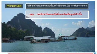คาถามชวนคิด กระชังปลาในทะเล เป็นสถานที่มนุษย์ใช้เลียงปลาเป็นสิ่งแวดล้อมประเภทใด
กระชังปลาในทะเลเป็นสิ่งแวดล้อมที่มนุษย์สร้างขึน
ตอบ
 