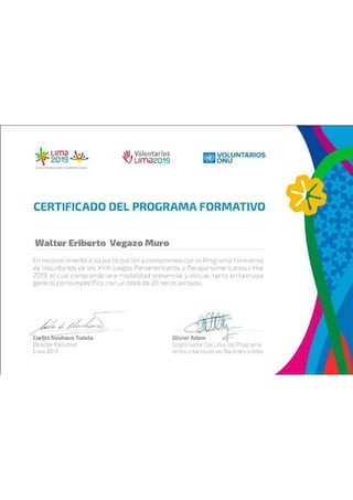 Certificado de participación en Lima 2019