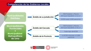 Ámbito de su jurisdicción
Municipalidades
Distritales
Municipalidades
Provinciales
Y
Municipalidad
Metropolitana
de Lima
Ámbito del Cercado
Ámbito de la Provincia
ITSE Posterior y Previa
EOI que requieren o no L.F.
ECSE hasta 3,000 personas
ITSE Posterior y Previa
EOI que requieren o no L.F.
Todo tipo de ECSE
La ECSE mayores a 3,000
personas
Competencias de los Gobiernos Locales
15
 