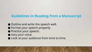 Reading from a manuscript | Oral Communication | PPTX
