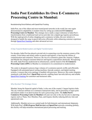 India Post Establishes Its Own E-Commerce Processing Centre in Mumbai ...