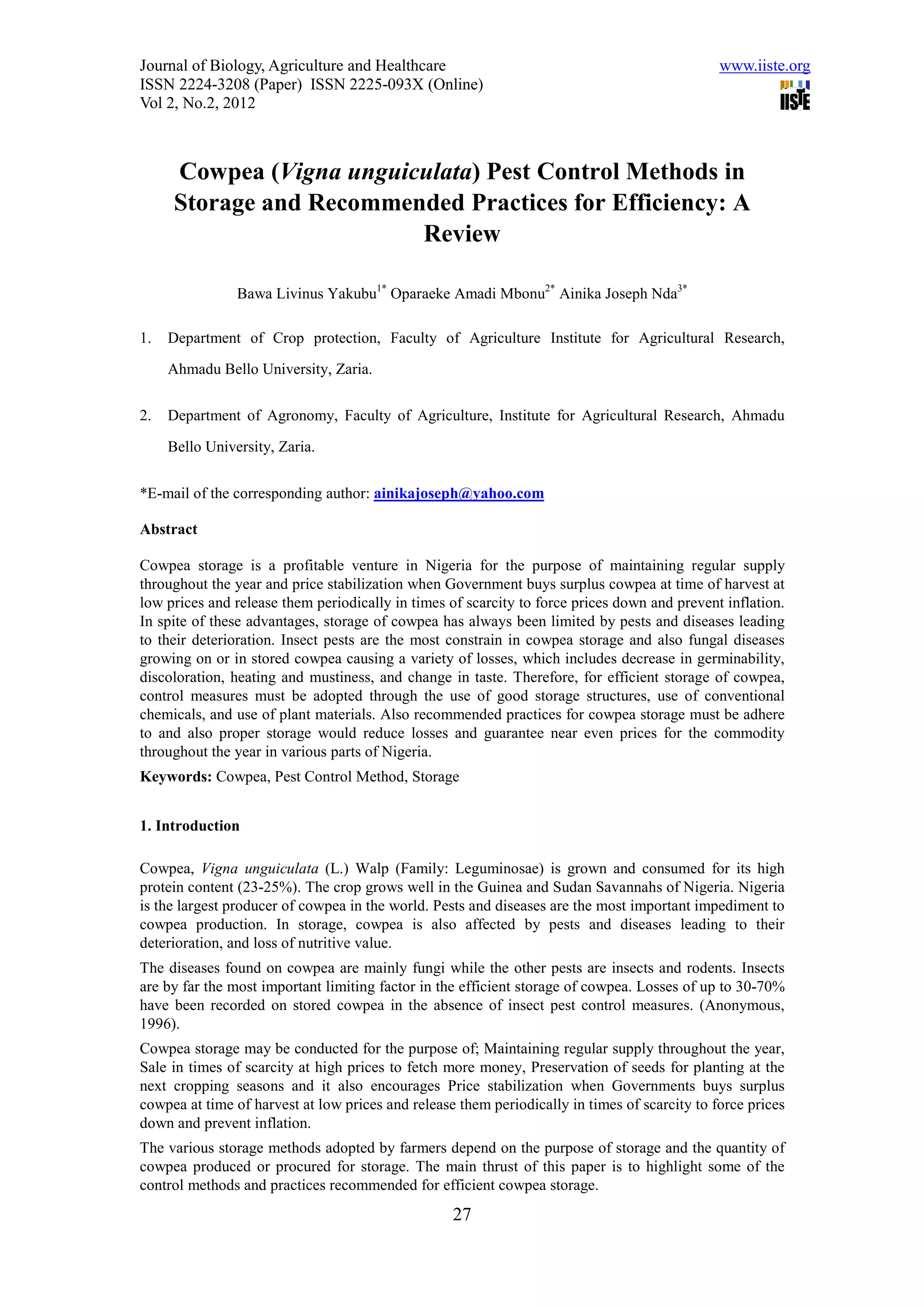 11.[27 33]cowpea (vigna unguiculata) pest control methods in storage ...