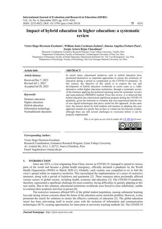 Impact of hybrid education in higher education: a systematic review | PDF