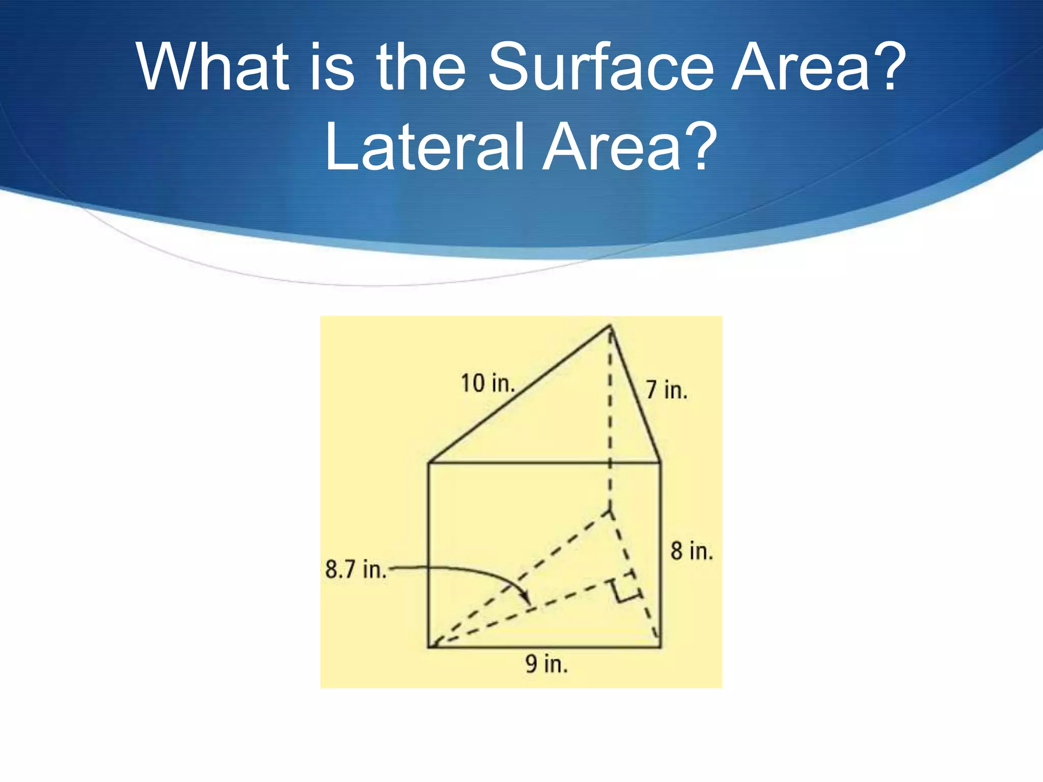 What is the Surface Area?
      Lateral Area?
 