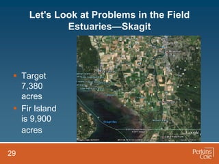 Let's Look at Problems in the Field
             Estuaries—Skagit




  Target
   7,380
   acres
  Fir Island
   is 9,900
   acres

29
 
