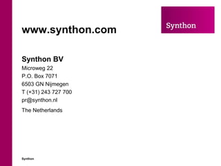 Synthon Icon Synthon, The Value Chain of a specialty pharmaceutical company | PPTX