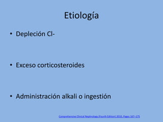 Etiología
• Depleción Cl-



• Exceso corticosteroides



• Administración alkali o ingestión

                  Comprehen...