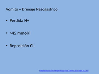 Vomito – Drenaje Nasogastrico

• Pérdida H+

• >45 mmol/l

• Reposición Cl-




                   Comprehensive Clinical ...
