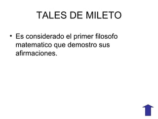 ANTECEDENTES HISTORICOS DE LA GEOMETRIA LOS BABILONIOS LOS EGIPCIOS LOS GRIEGOS Inventan la rueda Descubrieron que la relaci ó n  num é rica entre la longitud de una  circunferencia y su di á metro es igual a 3. Dividen la circunferencia en 360 partes iguales. Emplean la geometr í a para construir piramides y  medir terrenos. Obtienen l í mites de  propiedades de terrenos . TALES DE MILETO PITAGORAS EUCLIDES ARQUIMIDES 