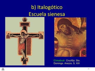 28 
b) Italogótico 
Escuela sienesa 
Cimabué: Crucifijo. Sto. 
Domingo. Arezzo. S. XIII 
 