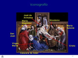 María 
Salomé 
62 
Iconografía 
José de 
Arimatea 
María Nicodemo 
Magdalen 
a 
San 
Juan 
Virgen 
María Cristo 
Calavera de Adán 
 
